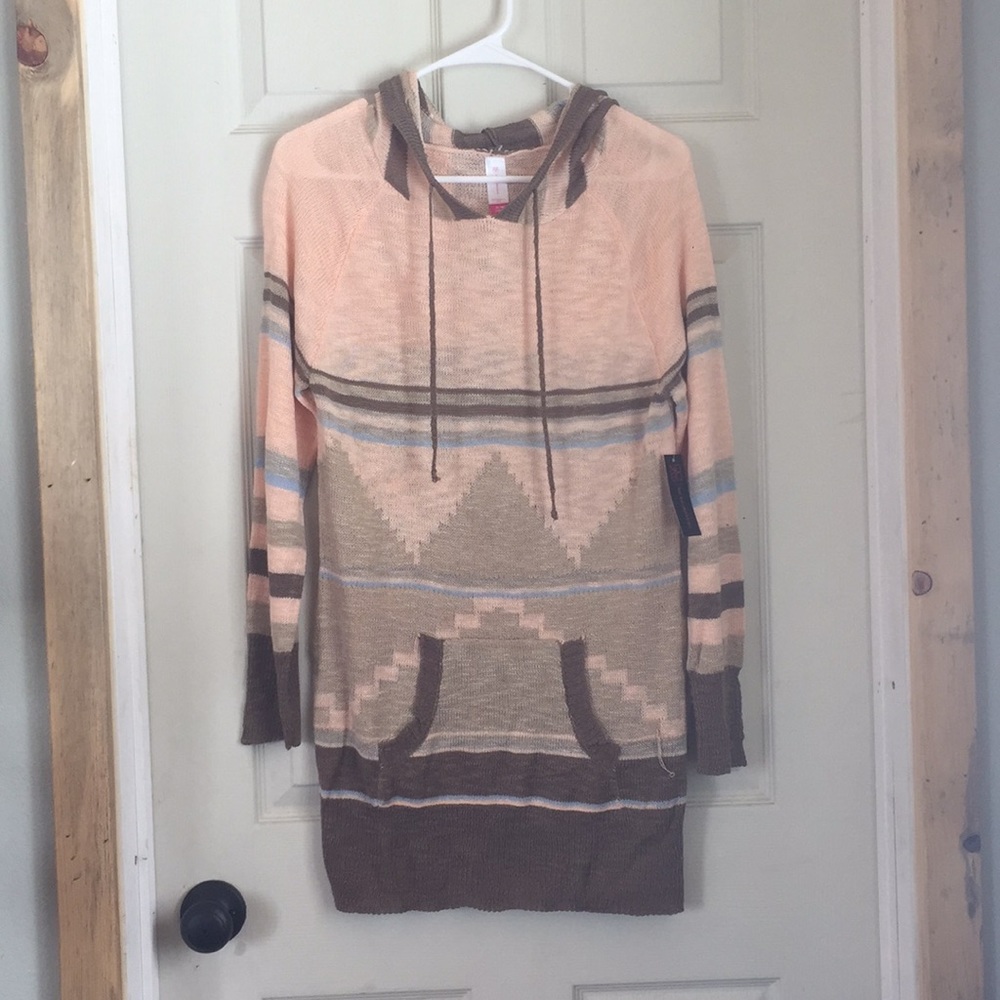 Pink/ brown/ beige tribal print long sweater